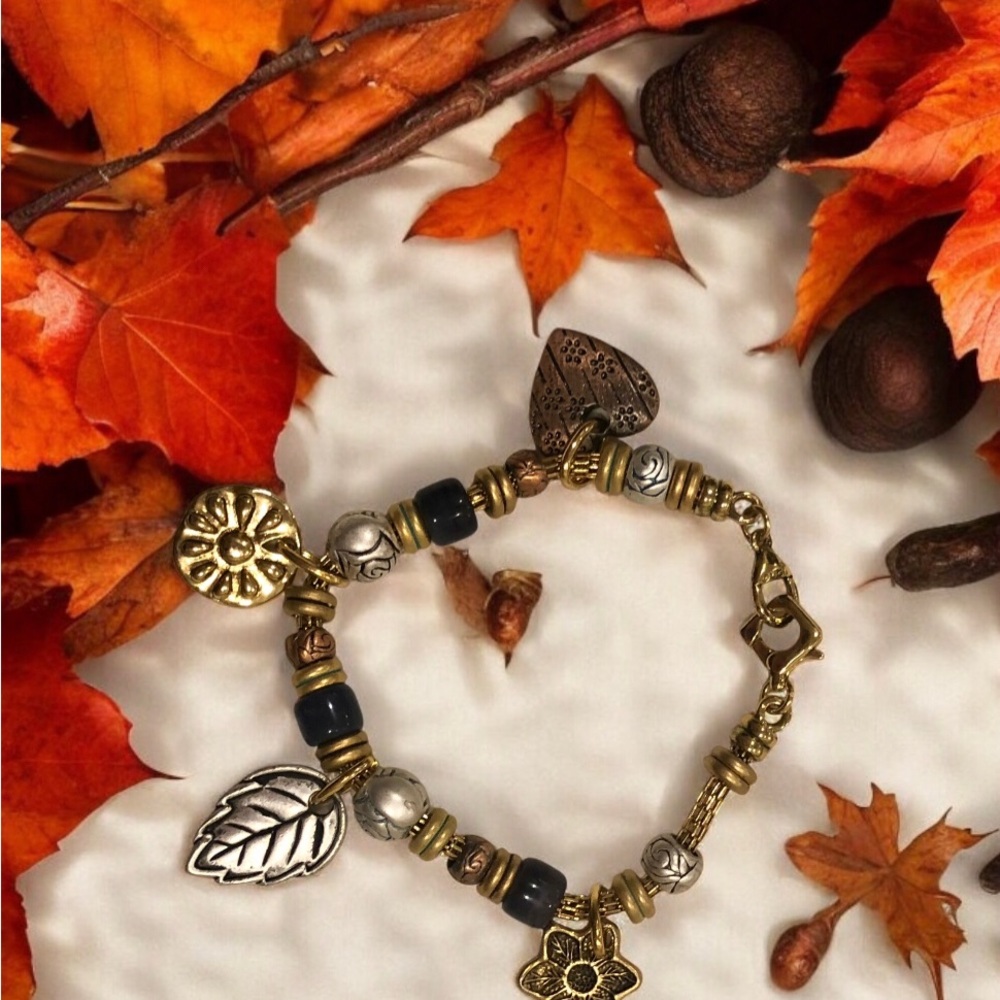 Vintage Signed Liz Clairborne Fall Leaves Multicolor Bracelet